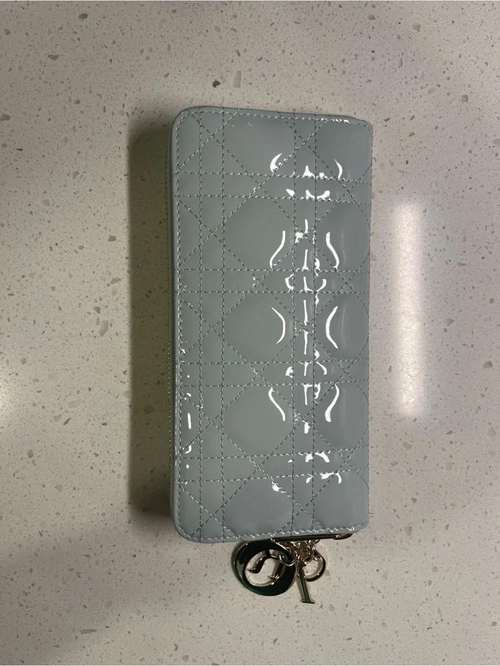 Dior Patent Quilted Wallet in Light Blue